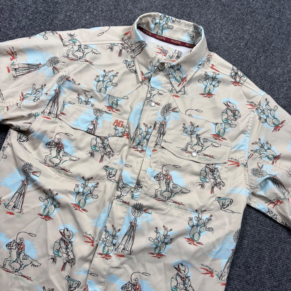 AG Gear Stockyard Sonora Shirt Mens S Tan Pearl Snap Western UPF 30